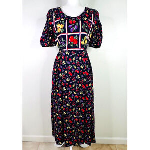 Leslie Lucks Vintage 80's Fruit Dress‎ Size 6 Cottage Core